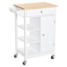 Kitchen Storage Trolley Unit with Wooden Top, 3 Shelves & Cupboard - White - Green4Life