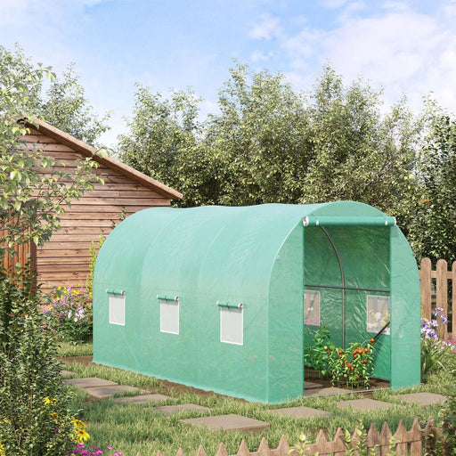 Outsunny 4L x 2W x 2H Polytunnel Greenhouse with Galvanised Steel Frame & Zipped Door - Green - Green4Life