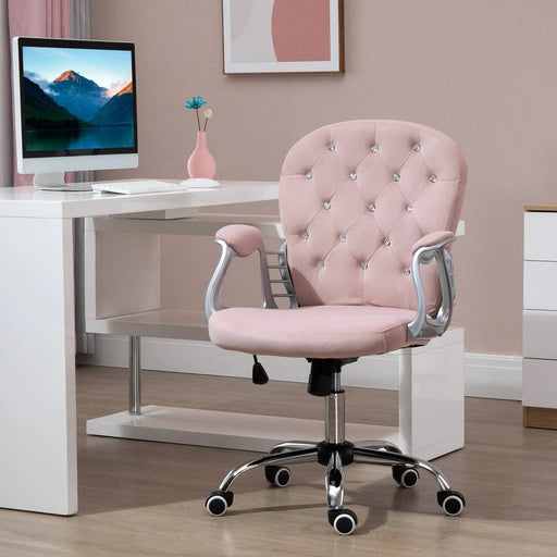 Vinsetto Luxury Office Chair with Diamond Tufted Velvet Upholstery & Adjustable Height - Pink - Green4Life