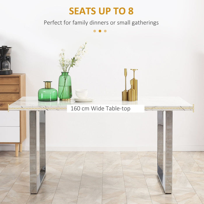 Rectangular Modern Dining Table  with Marble Effect Tabletop for 6-8 People - White - Green4Life