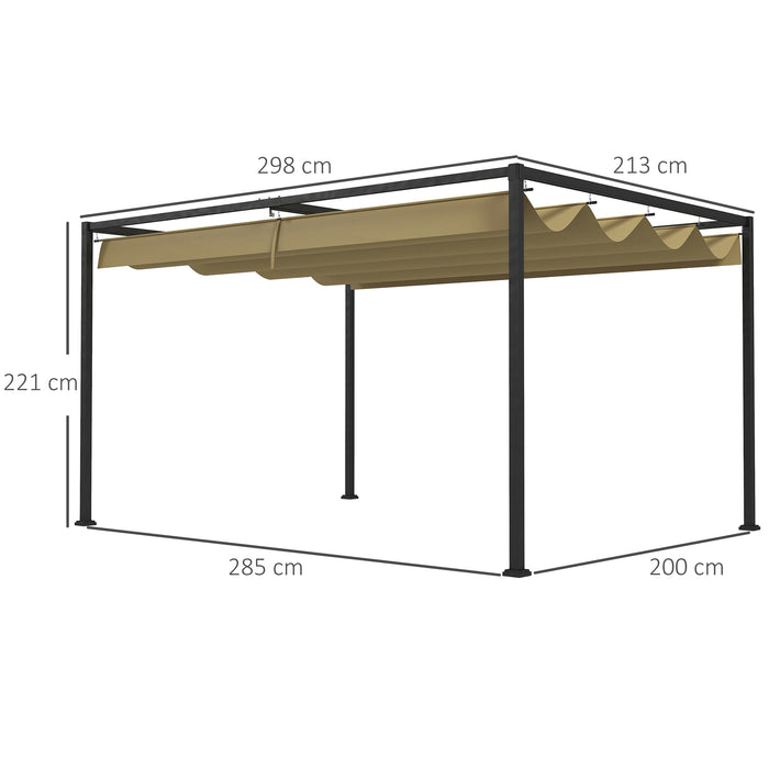 3 x 2 m Metal Pergola with Extendable Canopy Roof - Khaki - Outsunny