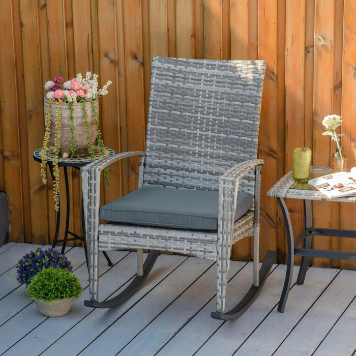 Swaying Comfort Rattan Rocker - Light Grey Wicker Outdoor Rocking Chair - Outsunny - Green4Life