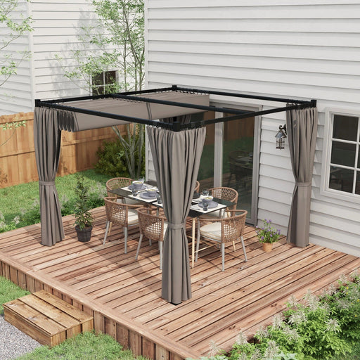 3 x 3 m Grey Retractable Pergola with Elegant Curtains - Outsunny - Green4Life