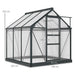 Outsunny 6 x 6 ft Walk-In Polycarbonate Greenhouse with Sliding Door, Galvanised Base & Aluminium Frame - Grey - Green4Life