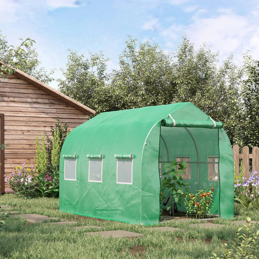 Outsunny 3 x 2M Polytunnel Galvanised Frame Greenhouse with Windows and Door - Green - Green4Life