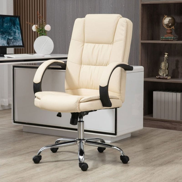 Vinsetto High Back Reclining PU Leather Office Chair with Padded Armrests and Adjustable Height - Beige - Green4Life