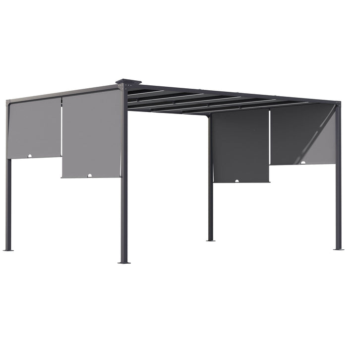 4 x 3 m Metal Pergola with Retractable Roof and LED Lighting - Dark Grey - Outsunny - Green4Life