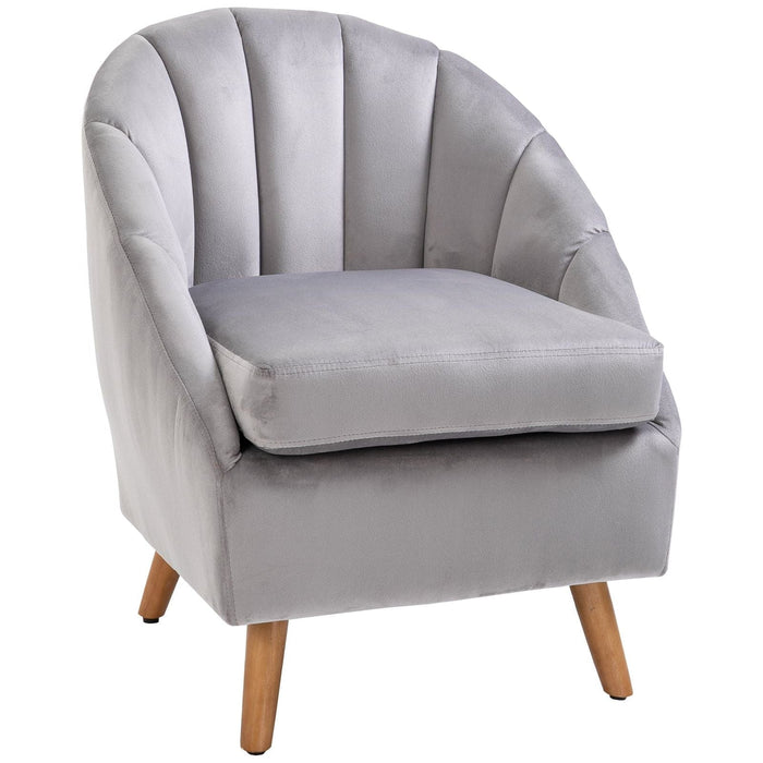Velvet-Feel Seashell Accent Chair with Wooden Legs - Grey - Green4Life