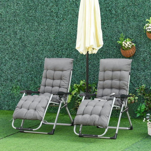 Set of 2 Dark Grey Cushioned Recliners - Serene Outdoor Lounging Set - Outsunny - Green4Life