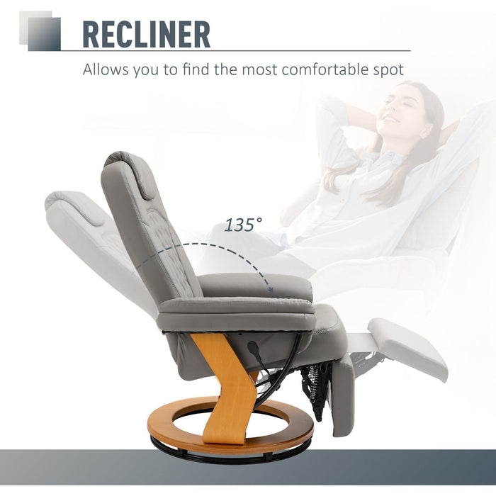 PU Recliner Lounge Chair with Footrest & Wooden - Grey - Green4Life