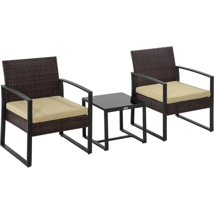 Outsunny 2-Seater Rattan Bistro Set with Coffee Table - Beige - Green4Life