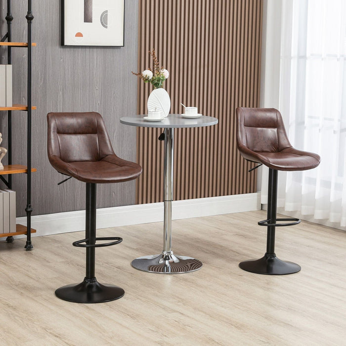 Set of 2 Modern Swivel Bar Stools with PU Leather Upholstery and Footrest - Brown - Green4Life