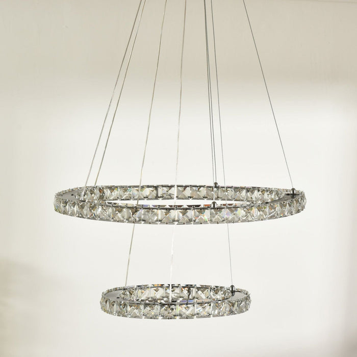 LED Chandelier with 2 Crystal Rings and 3 Light Modes - Silver - Green4Life