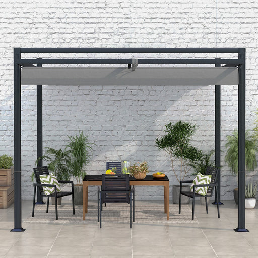 3 x 3 m Dark Grey Retractable Pergola with Aluminium Frame - Outsunny - Green4Life