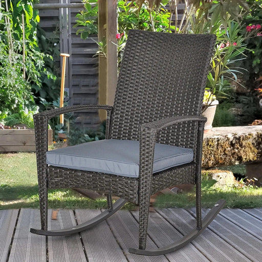 Swaying Comfort Rattan Rocker - Grey Wicker Outdoor Rocking Chair - Outsunny - Green4Life