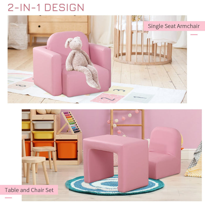 Playful Pink 2-in-1 Kids Armchair and Table Set - Green4Life