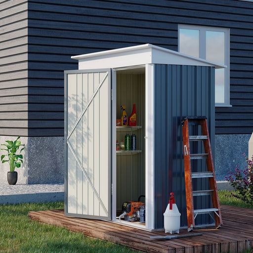 Outsunny 161W x 95D x 163-181H cm Lockable Metal Garden Shed with Adjustable Shelf - Dark Grey - Green4Life