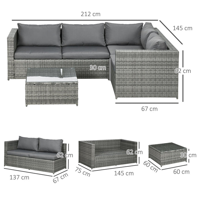 3-Piece Rattan Garden Furniture Set for 4, with Cosy Corner Sofa, Coffee Table, and Plush Comfort Cushions - Outsunny - Green4Life