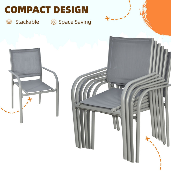 Modern Garden Dining Set - 7-Piece with Tempered Glass Table & Stackable Chairs - Grey - Outsunny - Green4Life