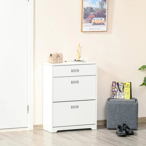 Shoe Cabinet Storage Rack with 2 Pull-Down Doors and Drawer - White - Green4Life