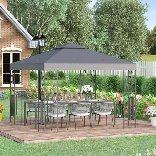 Outsunny Elegance Grey 3x3m Steel Gazebo with Dual-Tier Roof and Ornate Frame - Green4Life