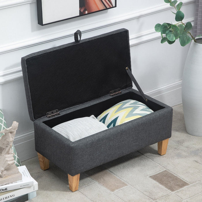 Linen-Look Storage Ottoman with Padded Top - Grey - Green4Life