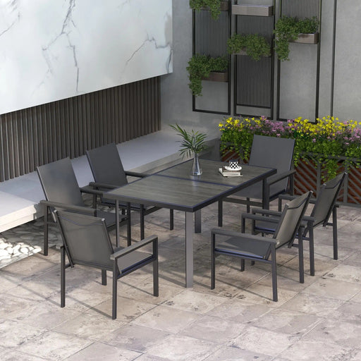 7-Piece Garden Dining Dining with Breathable Mesh Chairs and Glass Top Table - Grey - Outsunny - Green4Life