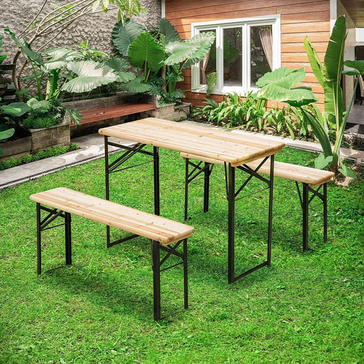 Rustic Wooden Picnic Bench and Table Combo - Outsunny - Green4Life