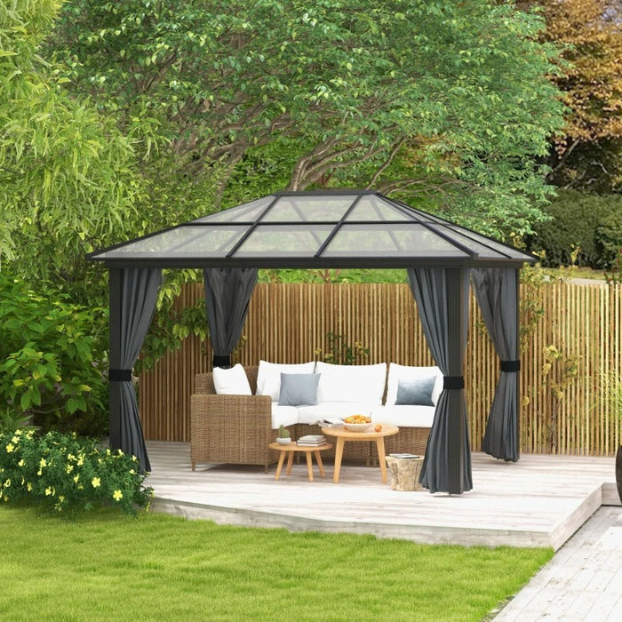 11 x 10 ft (3.6 x 3m) Hardtop Gazebo with UV-Resistant Roof and Aluminium Frame - Complete with Mosquito Netting - Outsunny