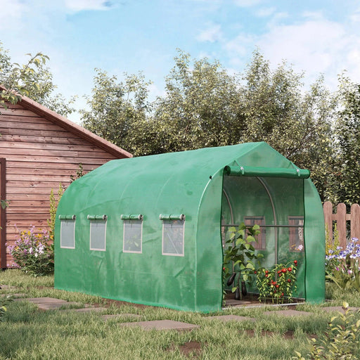 Outsunny 4 x 2M Polytunnel Galvanised Frame Greenhouse with Windows and Door - Green - Green4Life