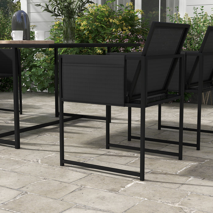 4-Seater Garden Dining Set - Outdoor Table and Chairs with Folding Backrest - Black - Outsunny