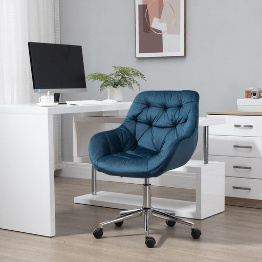 Vinsetto Home Office Chair with Velvet Upholstery, Armrests & Adjustable Height - Blue - Green4Life