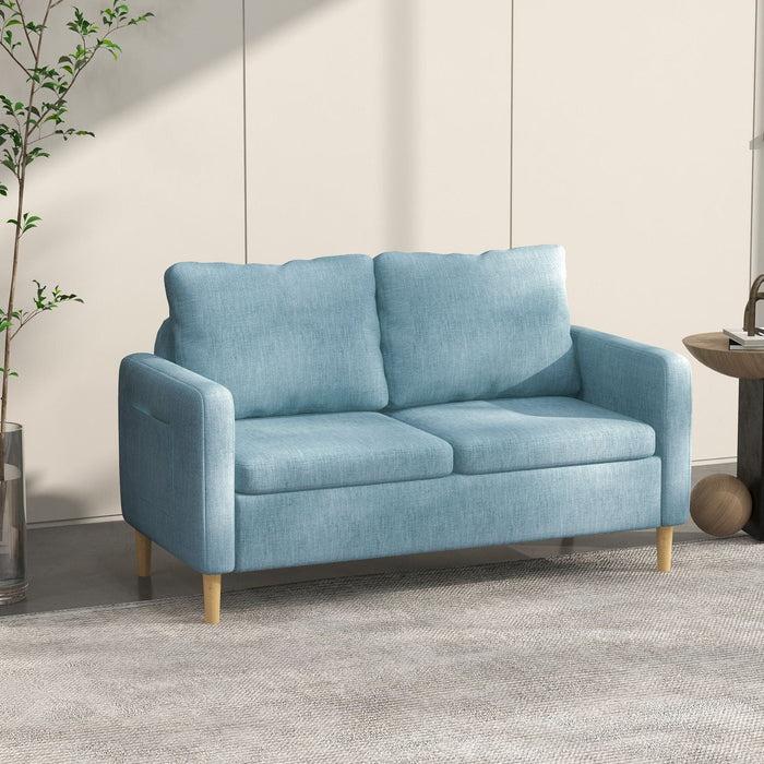 2 Seater Sofa with Wooden Legs and 2 Side Pockets - Blue - Green4Life