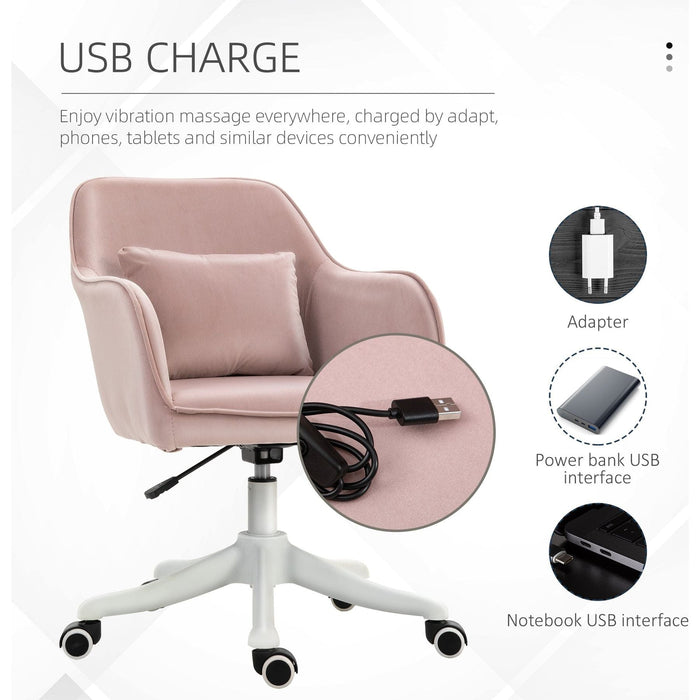 Vinsetto PU Leather Office Chair with Rechargeable Electric Massage Pillow - Pink - Green4Life