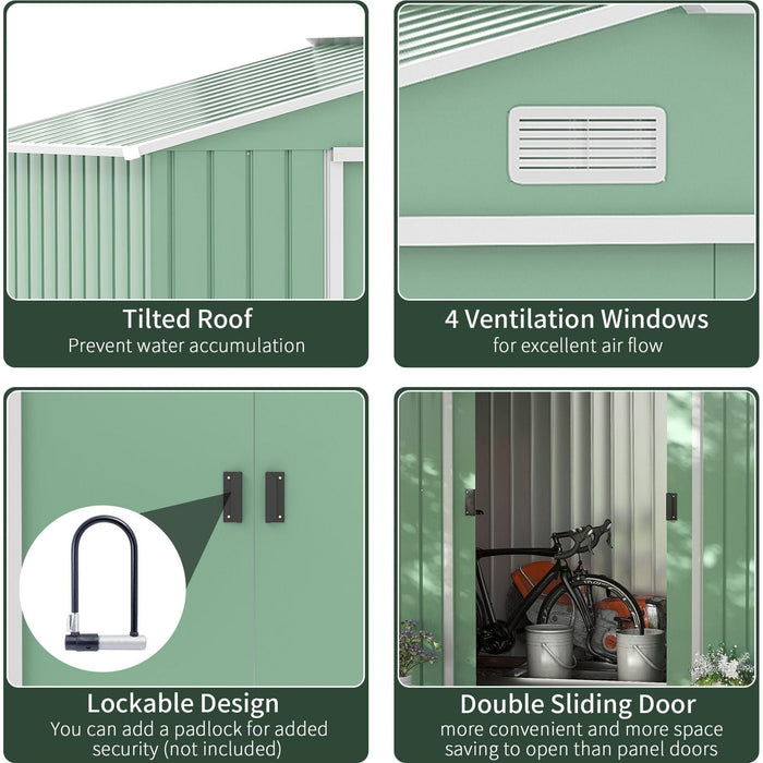 Outsunny 7 x 4 ft Lockable Metal Garden Shed with Air Vents - Light Green - Green4Life