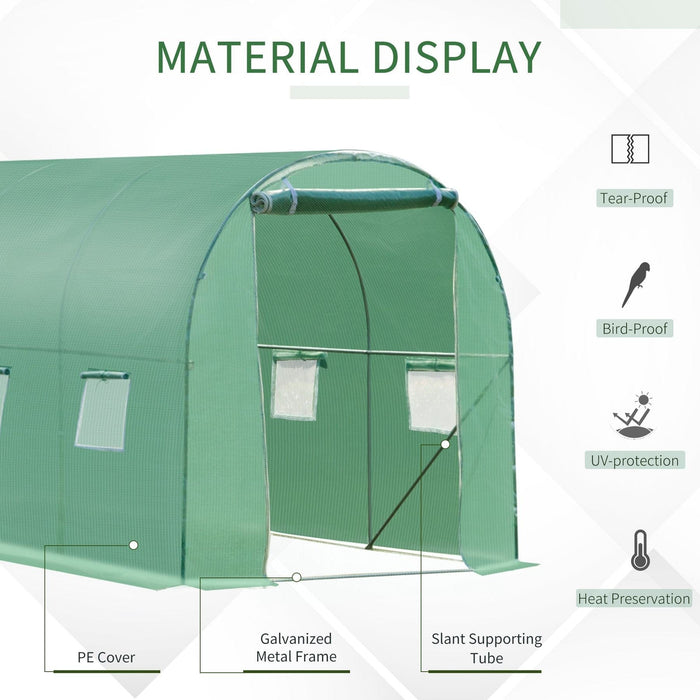 Outsunny 6L x 3W x 2H m Polytunnel Walk-in Greenhouse with Roll-up Door and Windows - Green - Green4Life