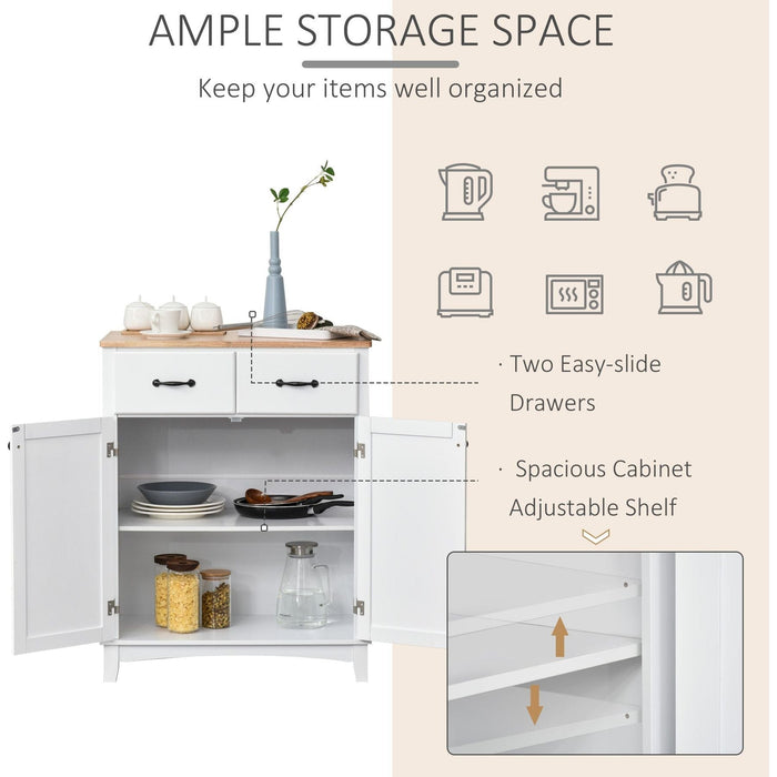 Modern Kitchen Wooden Storage Cabinet, Tableware Organiser with 2 Drawers - White - Green4Life