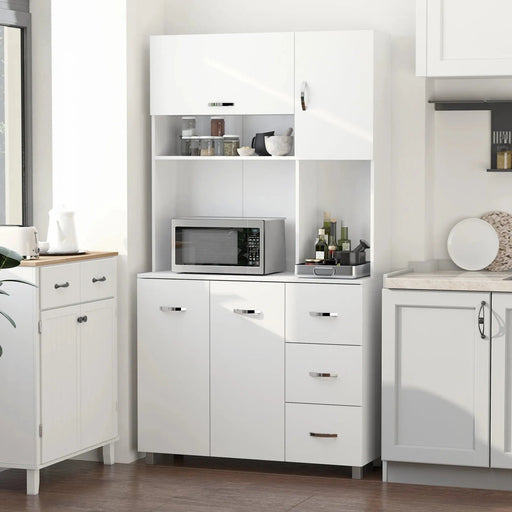 Freestanding Kitchen Cabinet Unit with Doors, Shelves, Drawers & Open Compartments 183.5H x 100W x 39.5Dcm - White - Green4Life