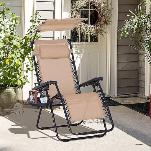 Beige Serenity Recliner Sun Lounger Chair with Canopy - Outsunny - Green4Life