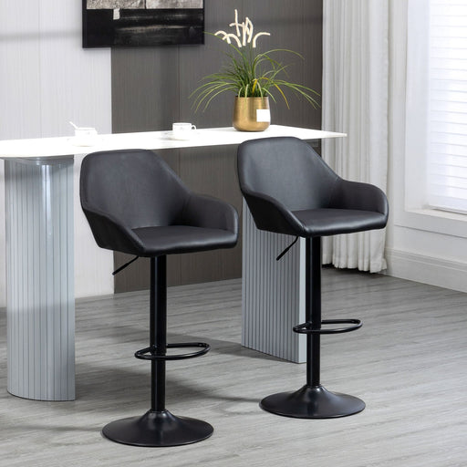 Set of 2 Swivel Barstools with PU Leather Upholstery, Backrest & Footrest - Black - Green4Life