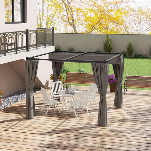 3 x 3 m Grey Retractable Pergola with Elegant Curtains - Outsunny - Green4Life