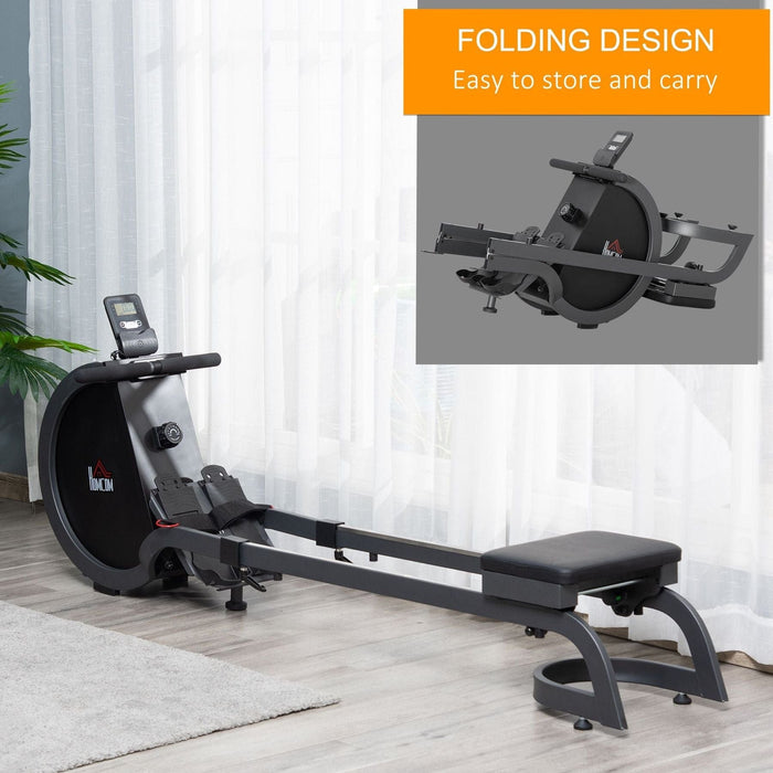 Foldable Rowing Machine with 16 Levels Adjustable Resistance, 2 Aluminium Slide Rails & Digital Monitor - Black - Green4Life