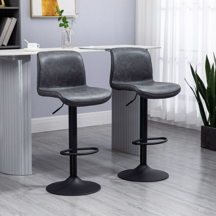 Set of 2 Adjustable Height Swivel Bar Stools with PU Leather Upholstery - Dark Grey - Green4Life