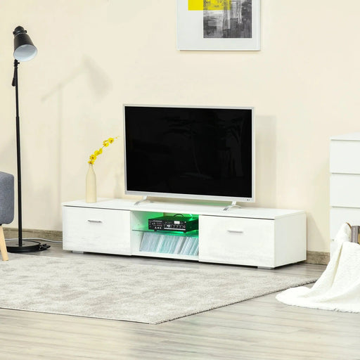 TV Stand Cabinet with High Gloss Finish & LED RGB Lights for TVs up to 55" - White - Green4Life