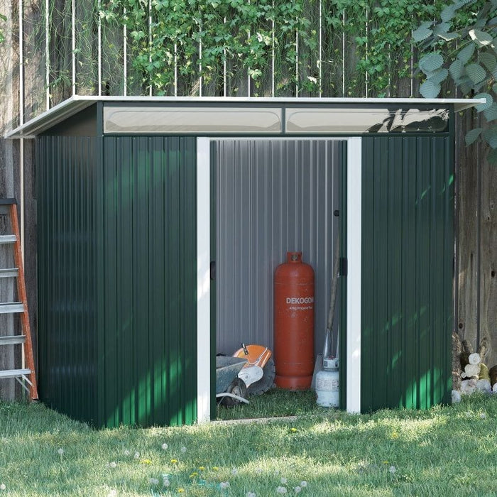 Outsunny Metal Garden Storage Shed with Double Sliding Doors 260L x 133W x 200Hcm - Green - Green4Life