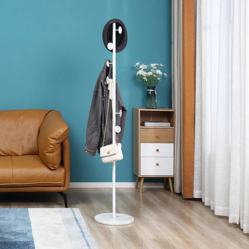 Slimline Metal Coat Stand with Round Hooks & Marble Base - White - Green4Life