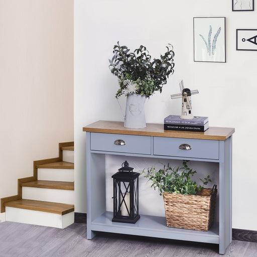 Rustic Style 2 Drawers Console Table with Bottom Shelf - Grey - Green4Life