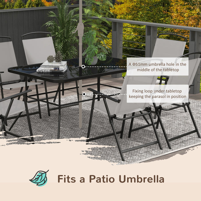 6-Seater Garden Dining Set with Parasol and Folding Chairs - Grey - Outsunny