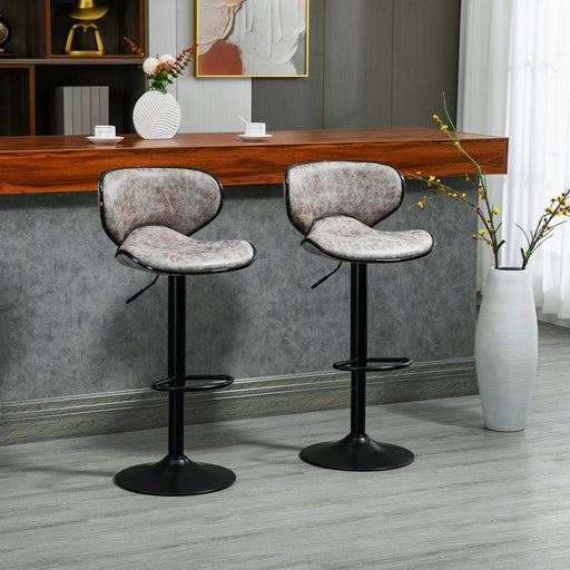 Set of 2 Adjustable Height Armless Bar Stools with Microfiber Cloth Upholstery - Grey - Green4Life
