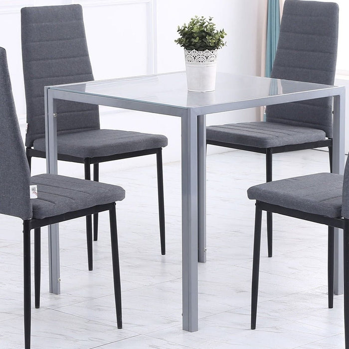 Square Dining Table for 2-4 People with Glass Top & Metal Legs - Grey (Chairs not included) - Green4Life